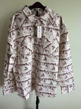H.J. Justin & Sons Horse Scene Print Men's Western Snap Shirt Rodeo XXL Beige